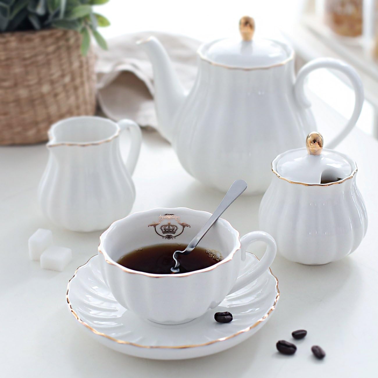Service à thé en porcelaine bl - Coffee Tea Sugar avis et prix