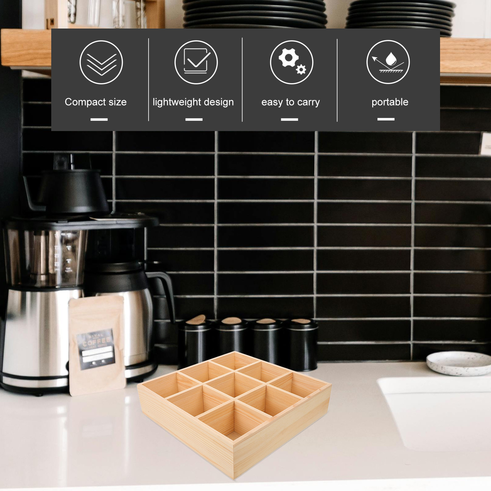Boîte en bois naturel pour sac - Coffee Tea Sugar avis et prix